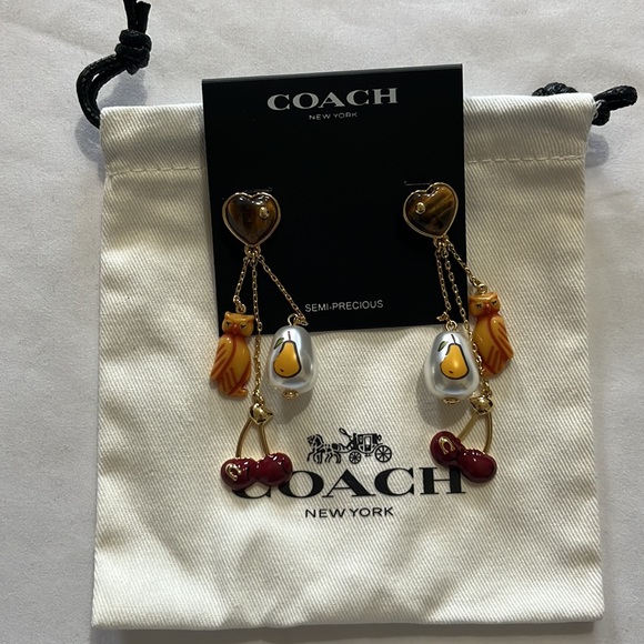 Coach Semi Precious Stone Statement Drop Earrings Owl Pear Cherry - Picture 5 of 5